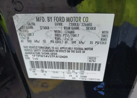 2007 Ford F-150 Fx4/Lariat/Xlt z USA, uszkodzony, nr VIN 1FTPW14V37FA12420